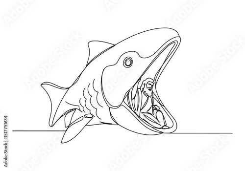 Jonah and the Whale, A Continuous Line Drawing Depicting the Bib