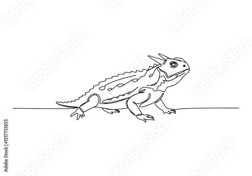 Horned Lizard Portrait Continuous Line Art, Minimalist Wildlife