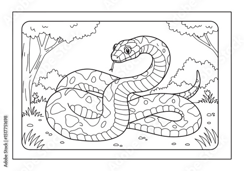 King Snake Illustration for Coloring Book with Detailed Backgrou