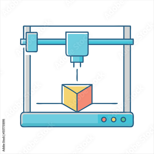 Stylized 3D Printer Creates a Geometric Object with Colorful Materials