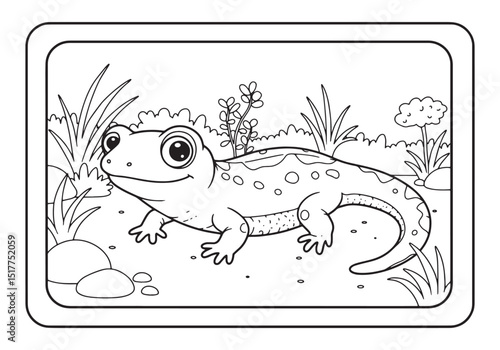 Salamander coloring page for kids featuring a cute animal in nat