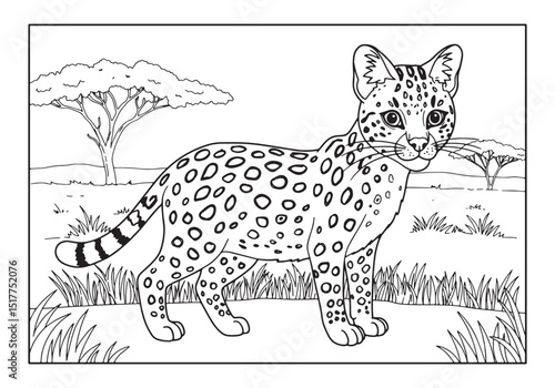 Serengeti Cat in black and white for Coloring Book illustration,
