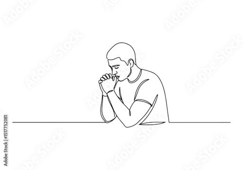 Minimalist line art illustration of a man in prayer during lente