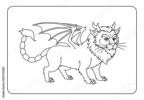 Detailed Manticore Coloring Page in Vintage Black and White Styl