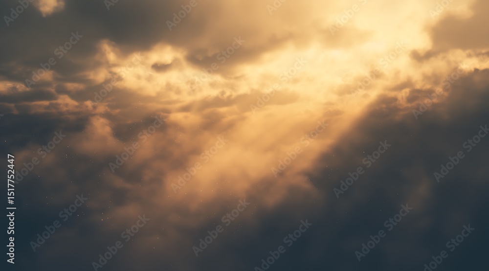 Fototapeta premium An abstract fantacy background of golden light shining through clouds, hazy and blurry