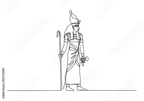 Elegant single line drawing of ancient Egyptian god Osiris conce