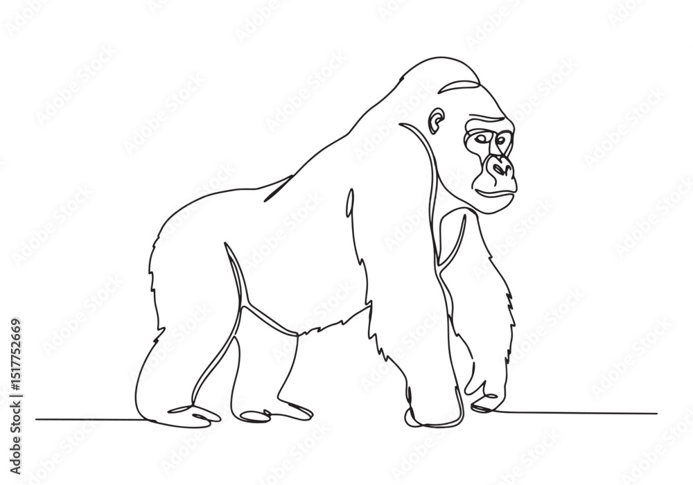 Fototapeta premium Striking one-line drawing of a gorilla, minimalist illustration