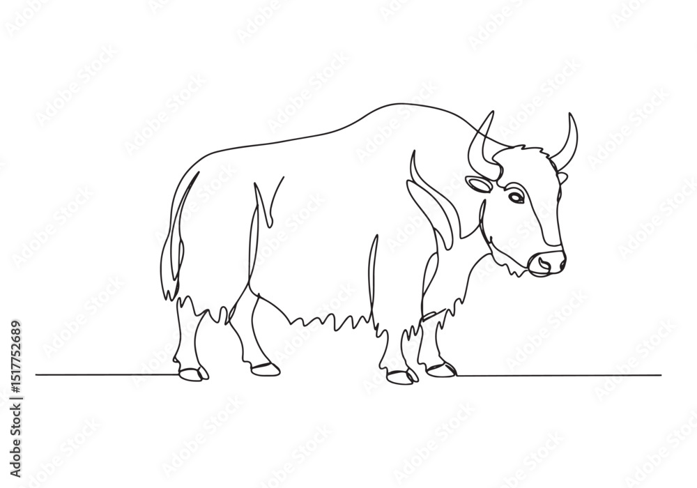 Fototapeta premium Elegant yak portrait in continuous line drawing, minimalist art