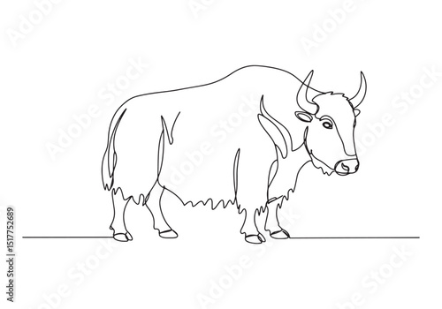 Elegant yak portrait in continuous line drawing, minimalist art