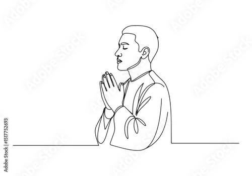 Continuous Line Drawing of a Praying Man with Hope and Faithfuln
