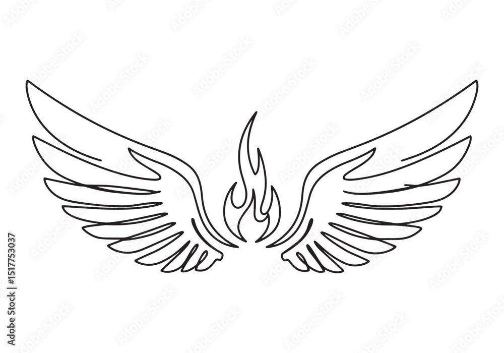 Obraz premium Elegant Minimalist Winged Flame Continuous Line Art Illustration