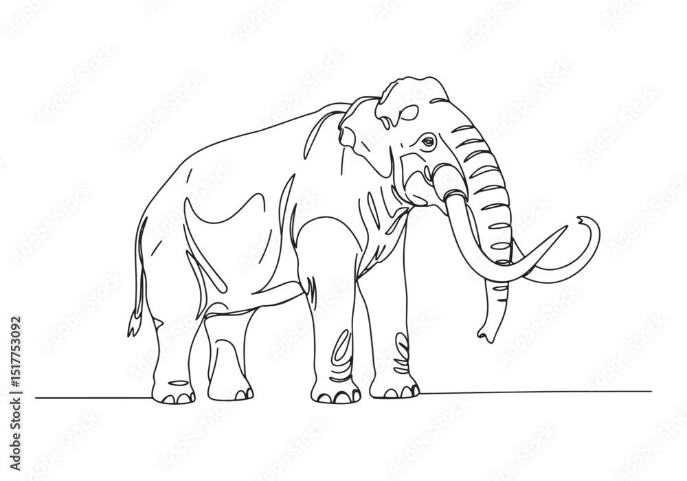 Fototapeta premium Elegant continuous line drawing of a mastodon, showcasing simpli