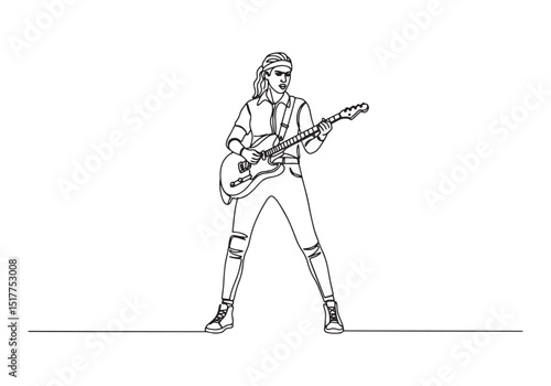 Continuous Line Drawing of Female Guitarist Performing Ska Music