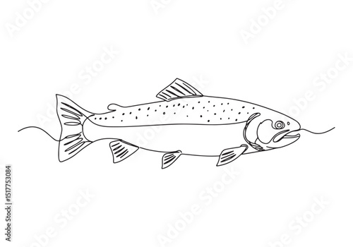 Elegant trout illustration in continuous line art for modern des