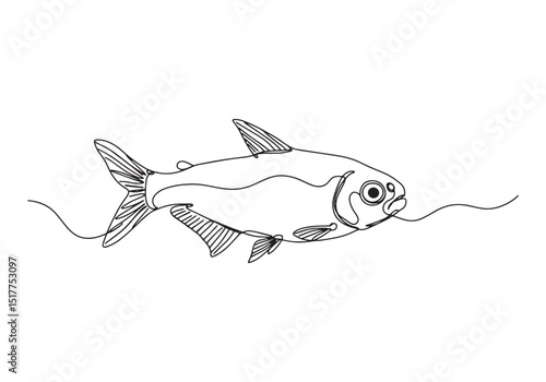 Elegant Neon Tetra Illustration, Continuous Line Drawing in Blac
