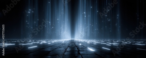 Foreign Fund Inflows design. Futuristic digital landscape with glowing lines and reflections.