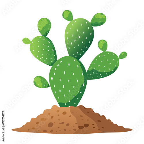 Green Prickly Pear Cactus on Soil