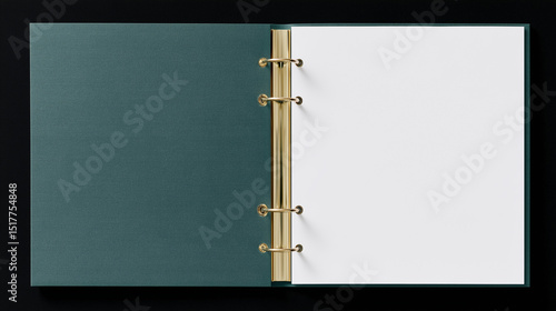open notebook with blank pages, open notebook isolated on black background, ring bound notebook