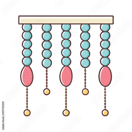 Decorative Beaded Curtain with Colorful Beads and Bottom Pendant Design Elements