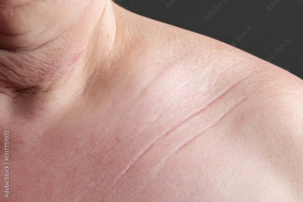 Fototapeta premium This Captivating Close-Up of a Curvy Torso Emphasizes the Intricate Texture of the Skin and Celebrates the Natural Features That Adorn the Human Form. The Visible Lines and Contours Serve