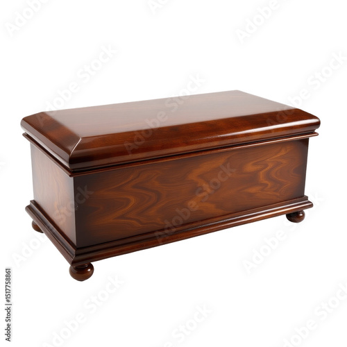 Wallpaper Mural Varnished wooden decorative casket with a smooth finish and rounded feet, isolated on a transparent background for versatile display purposes. Torontodigital.ca