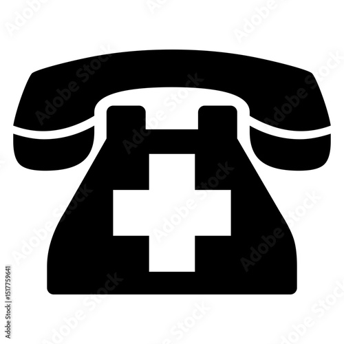 Icono telemedicina. Silueta de teléfono clásico con cruz