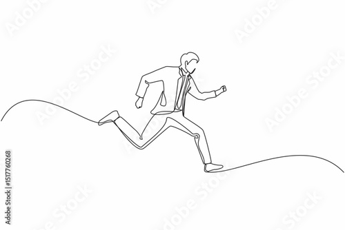 Single one line drawing businessman running. Business concept. Late for work. Successful man in a suit run for work. Business people. Modern continuous line draw design graphic vector illustration