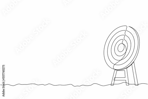 Single one line drawing archery target ring without arrows hitting bullseye. Dartboard on tripod. Goal achieving concept. Business success strategy symbol. Continuous line draw design graphic vector