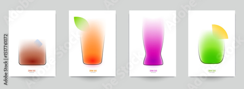 Background template for poster, card or menu with drink cocktails in minimal fashion style. Creative art composition with blurred gradient and simple line elements. Vivid vector illustration.