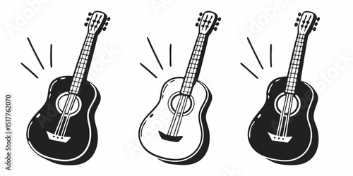 Guitar icon set. black Acoustic guitar isolated on transparent background, vector illustration