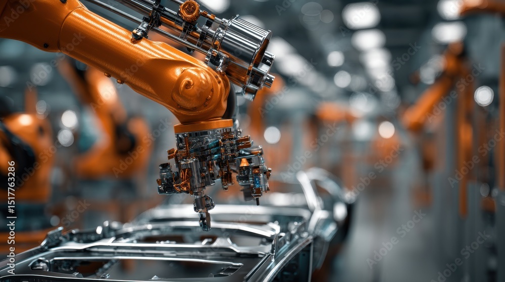 Fototapeta premium Closeup of robot welding automotive chassis