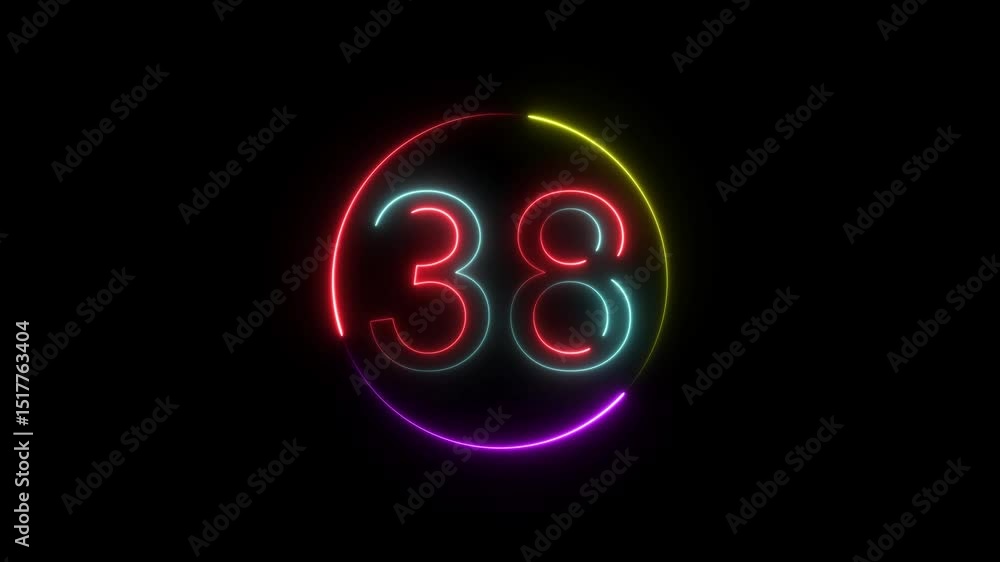Dynamic circular and glowing neon number 38 animation . on a black background. and creating a stunning 4k video. Dynamic circular and glowing neon number 38 animation . on a black background. and creating a stunning 4k video.