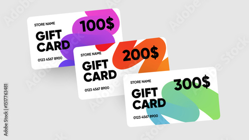 Minimal gift card design vector with 100, 200, 300 dollar. Shopping gift card in minimal design.