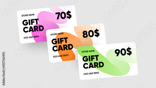 Minimal gift card design vector with 70, 80, 90 dollar. Shopping gift card in minimal design.
