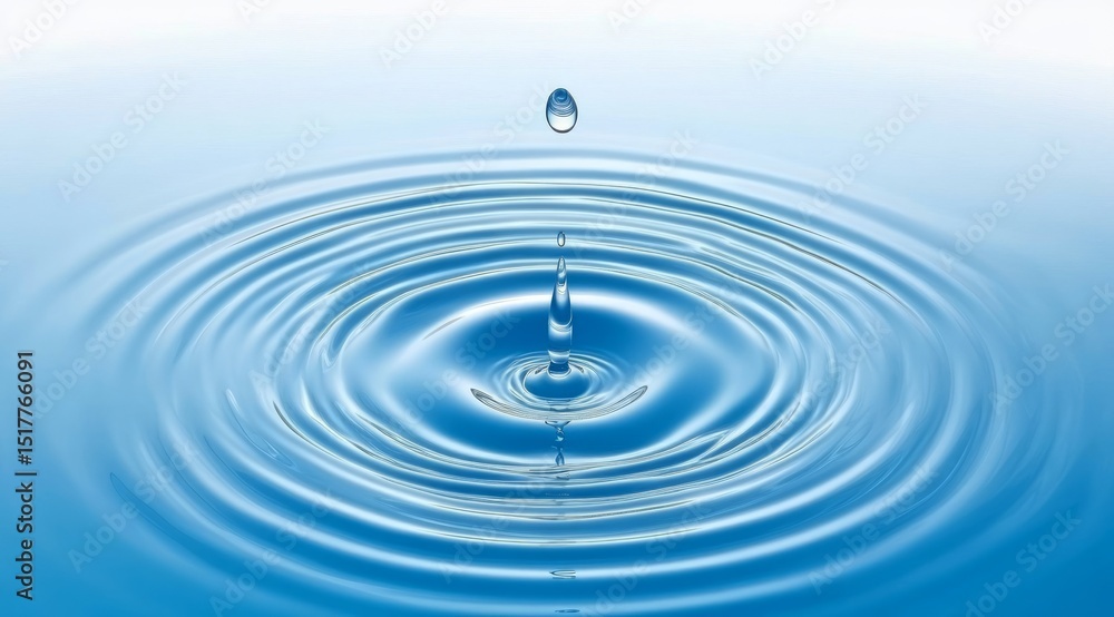 Blue Water Droplet Creating Concentric Ripples on a Calm Surface Blue Water Droplet Creating Concentric Ripples on a Calm Surface