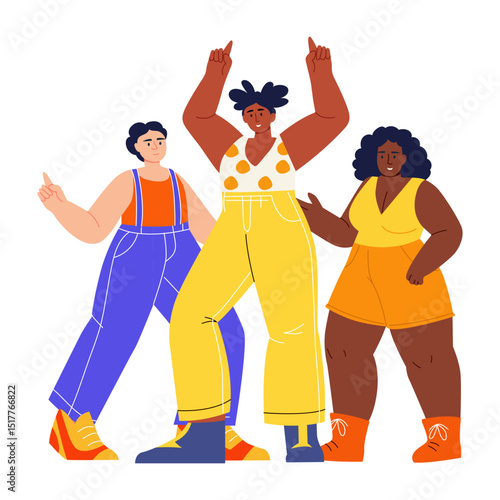 Flat style illustration showing persons promoting body positivity