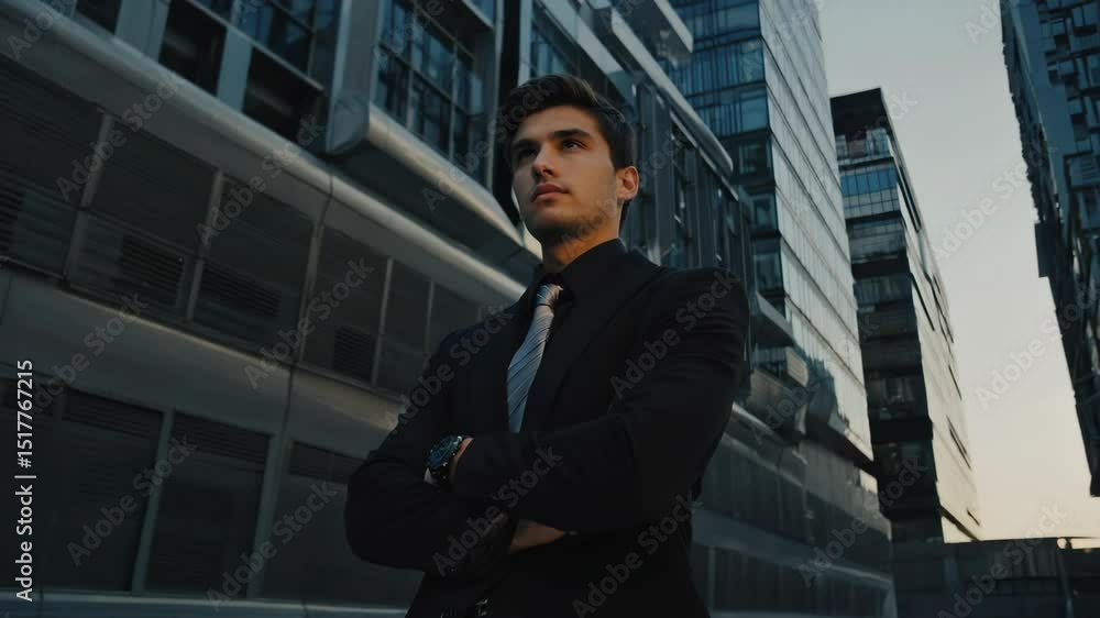 Young man in formal attire poses confidently in urban setting Young man in formal attire poses confidently in urban setting