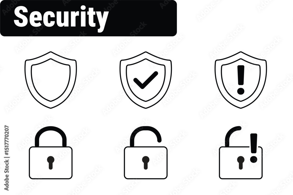 set of security icon set including shields, locks, and alert symbols. Ideal for cybersecurity, data protection set of security icon set including shields, locks, and alert symbols. Ideal for cybersecurity, data protection