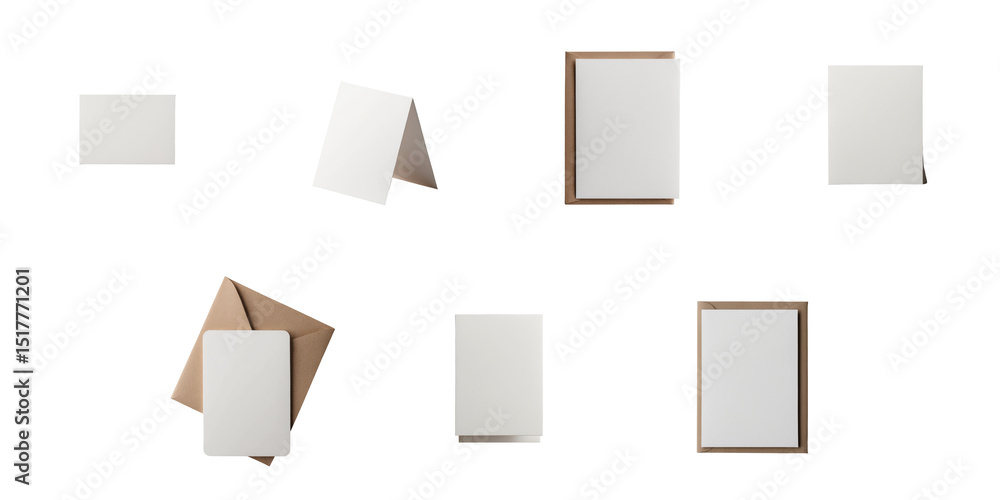 various blank cards and envelopes arranged on a transparent background in different orientations and sizes for graphic design purposes various blank cards and envelopes arranged on a transparent background in different orientations and sizes for graphic design purposes
