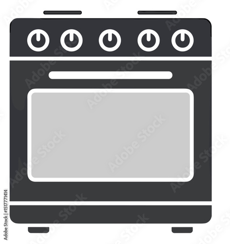 Kitchen stove with knobs and oven door in minimalist design  