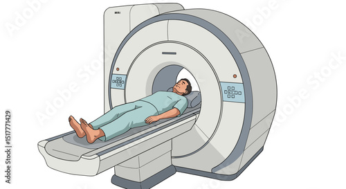 Man undergoing MRI scan inside medical imaging machine  