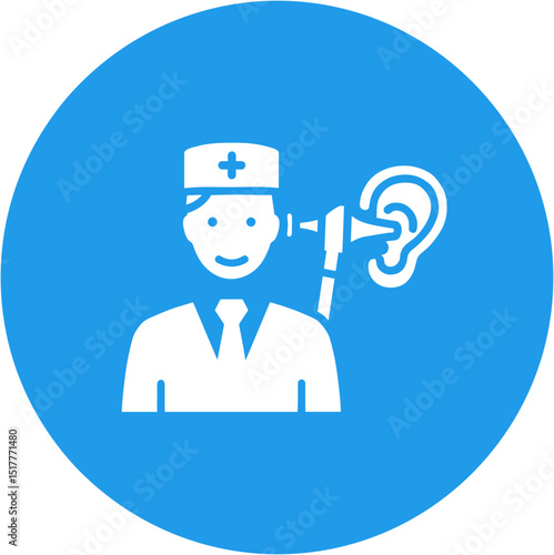 Ear doctor examining patient with otoscope in medical setting  