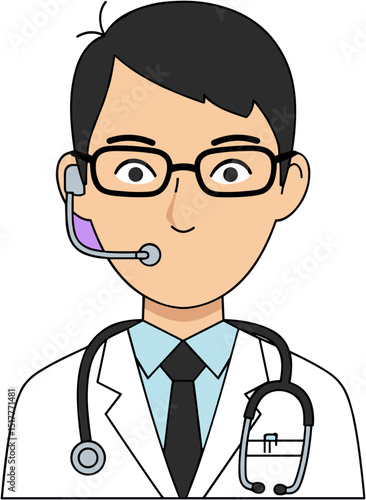 Cartoon doctor otolaryngologist smiling with stethoscope on white background  