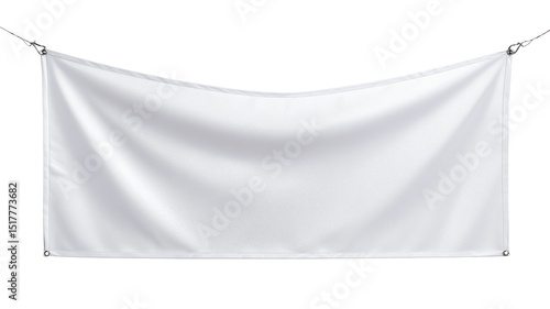 Front view of a white banner hanging isolated on transparent background. Marketing promotion concept