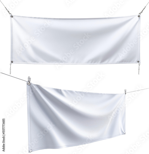Front view of a white banner hanging isolated on transparent background. Marketing promotion concept