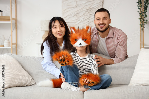 Happy diverse family with c...