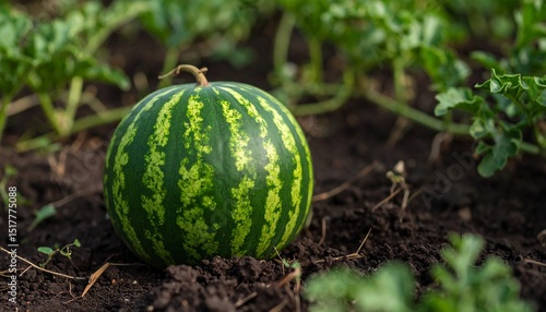 Juicy Watermelon Growing in the Garden A Summer Harvest
