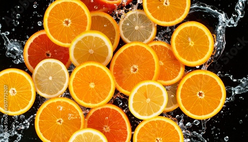 Vibrant Citrus Explosion High-Speed Photography of Sliced Oranges, Lemons, and Grapefruits