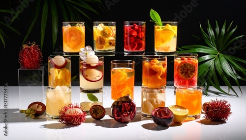 Exotic Fruit Infusions A Vibrant Still Life of Tropical Delights in Crystal Glassware