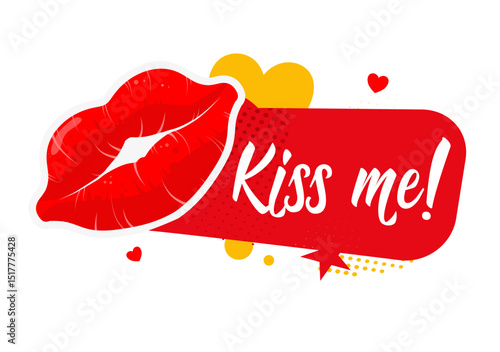 kiss me sticker with kiss — vector illustration